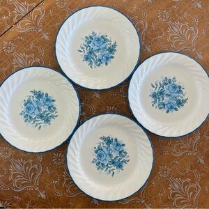 Corelle Blue Velvet Rose Floral Pattern Salad/Dessert Plates - Set of 4